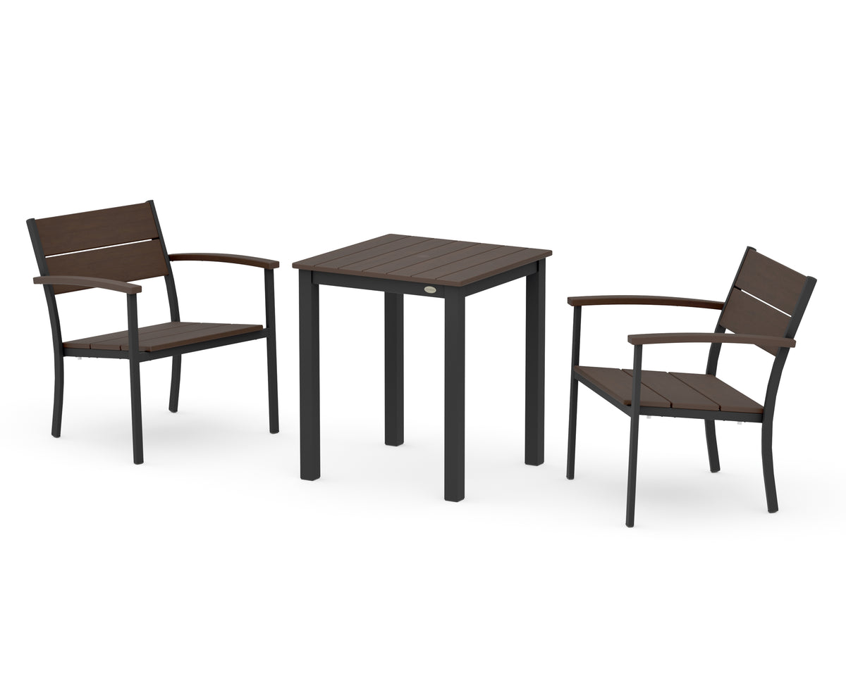 POLYWOOD Main Street 3-Piece Square Dining Set in Black / Kona