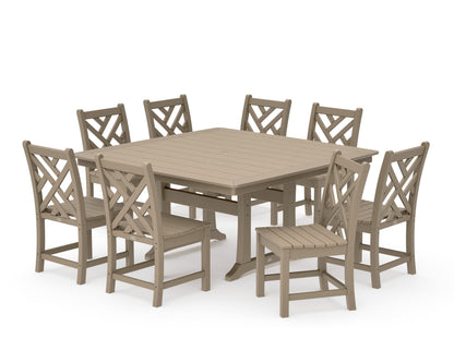 POLYWOOD Chippendale 9-Piece Nautical Trestle Dining Set in Vintage Sahara