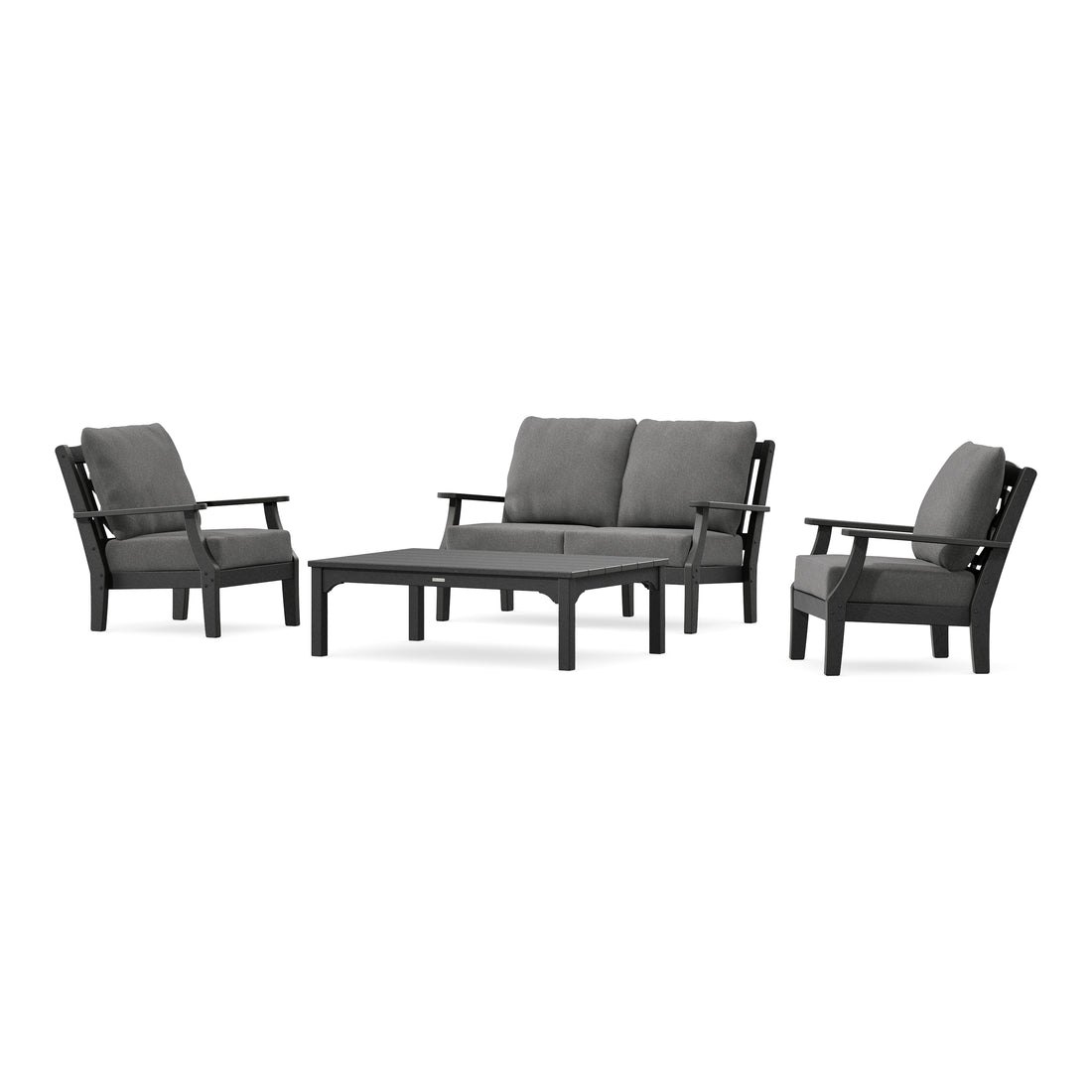 POLYWOOD Chinoiserie 4-Piece Deep Seating Set with Loveseat in Black
