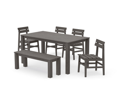 POLYWOOD Modern Studio Plaza Chair 6-Piece Parsons Dining Set with Bench in Driftwood