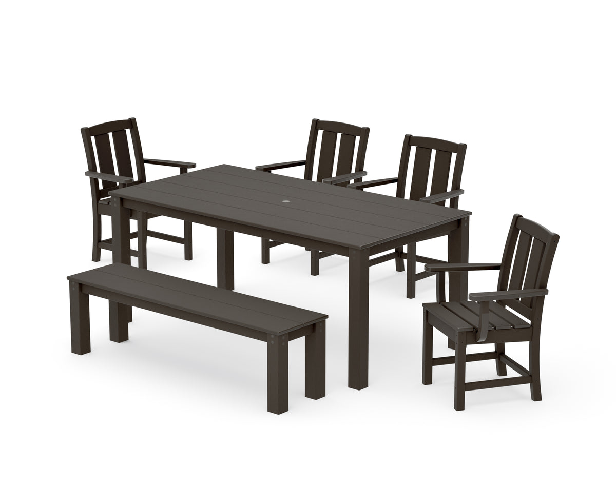 POLYWOOD Mission 6-Piece Parsons Dining Set with Bench in Vintage Coffee