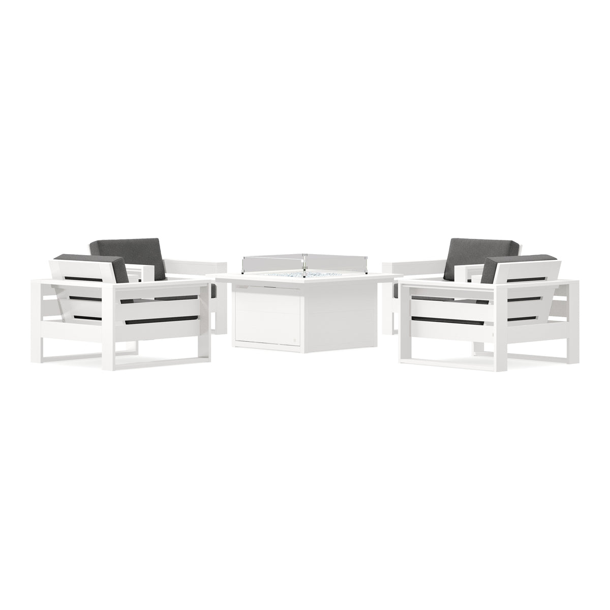 POLYWOOD PW Designer Series Latitude 5-Piece Lounge Fire Table Set in Vintage White / Ash Charcoal