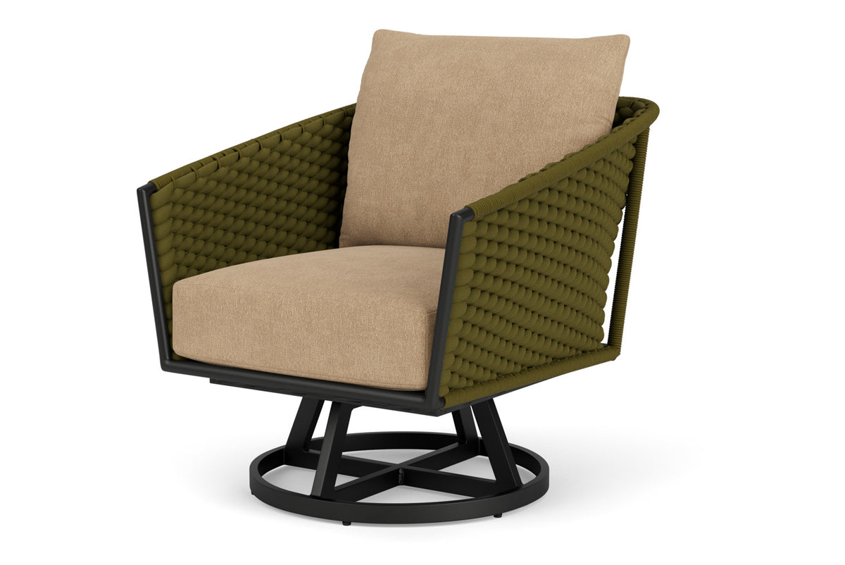 Lloyd Flanders Escape Swivel Lounge Chair with Hayden Sand fabric, view 10