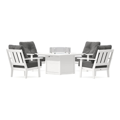 POLYWOOD Oxford 5-Piece Deep Seating Set with Fire Pit Table in Vintage White