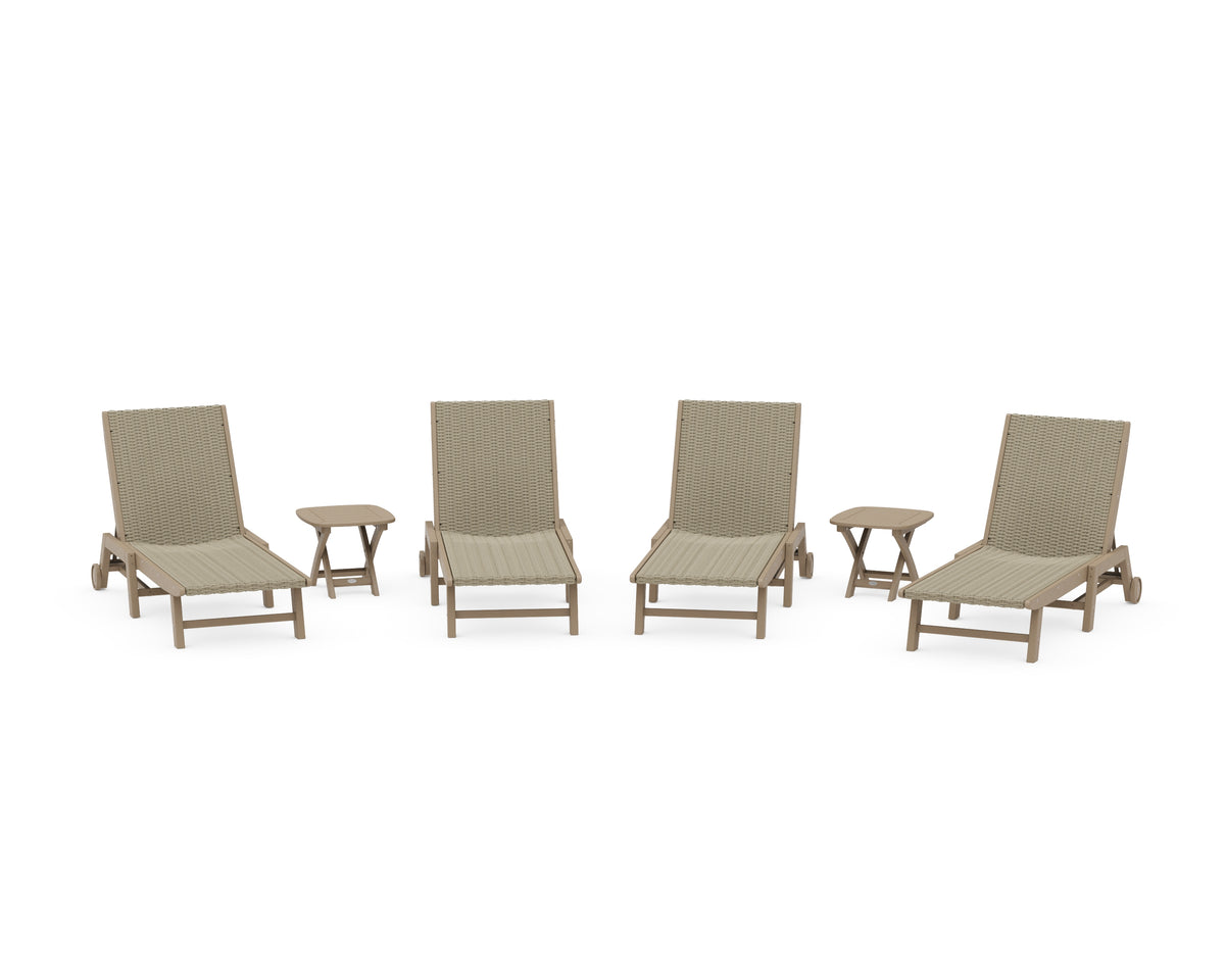 POLYWOOD 6-Piece Coastal Woven Chaise with Wheels Lounge Set in Vintage Sahara / Dune Grass