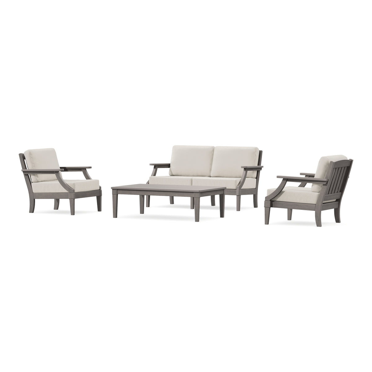 POLYWOOD PW Designer Series Estate Lounge 4-Piece Loveseat Set in Driftwood / Dune Burlap