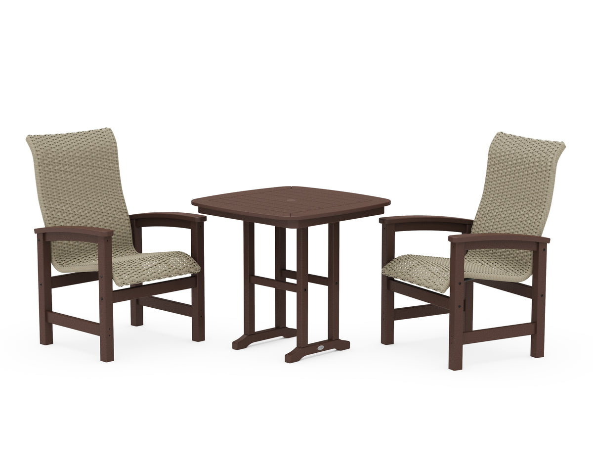 POLYWOOD Coastal Woven High-Back 3-Piece Dining Set in Mahogany / Dune Grass