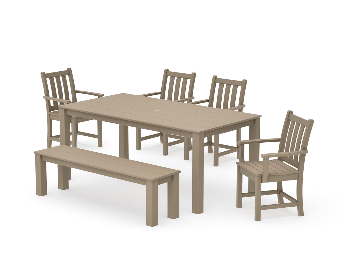 POLYWOOD Traditional Garden 6-Piece Parsons Dining Set with Bench in Vintage Sahara
