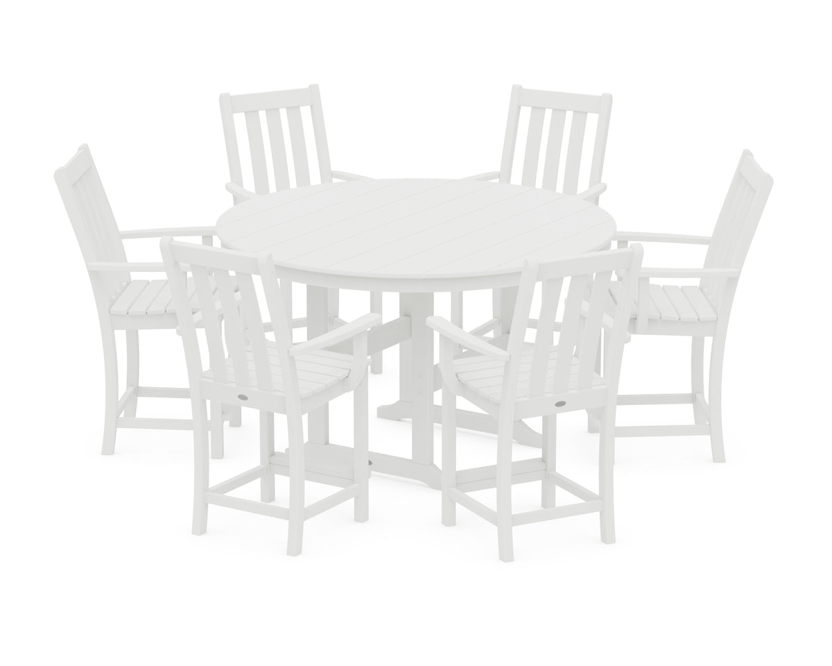 POLYWOOD Vineyard 7-Piece Arm Chair Round Farmhouse Counter Set in White