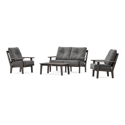 POLYWOOD Oxford 4-Piece Deep Seating Set with Loveseat in Vintage Coffee