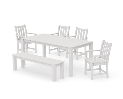 POLYWOOD Traditional Garden 6-Piece Parsons Dining Set with Bench in Vintage White