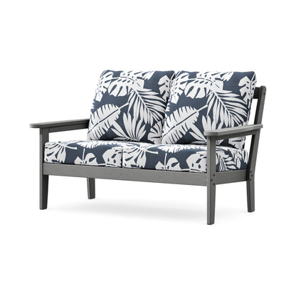 POLYWOOD Cottage Deep Seating Loveseat in Slate Grey / Leaf Marine Indigo