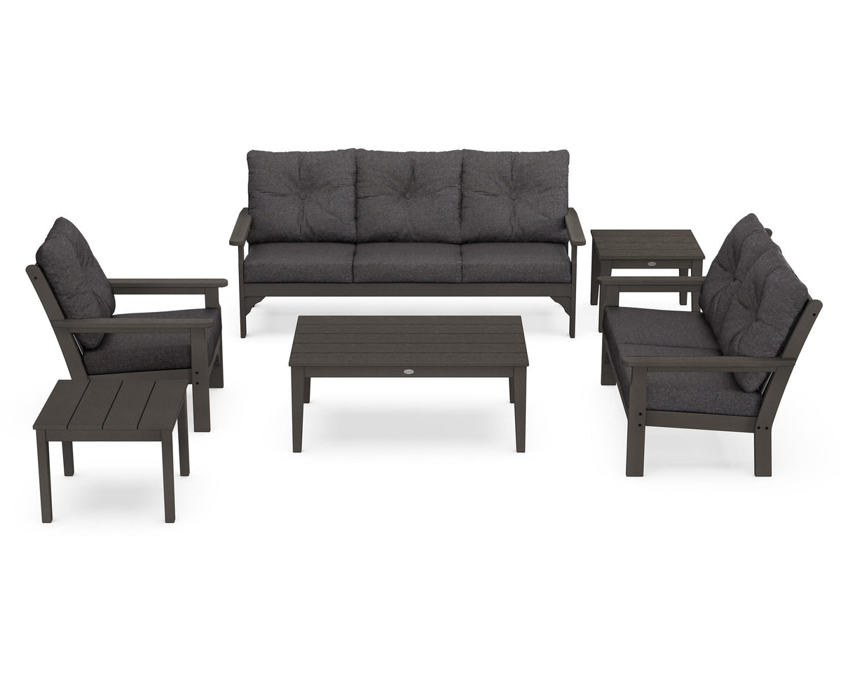 POLYWOOD Vineyard 6-Piece Deep Seating Set in Vintage Coffee / Ash Charcoal