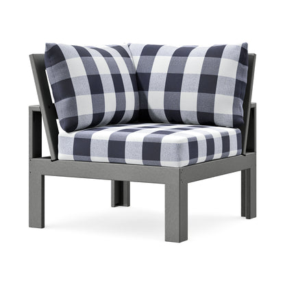 POLYWOOD Modular Corner Chair in Slate Grey / Buffalo Plaid Navy