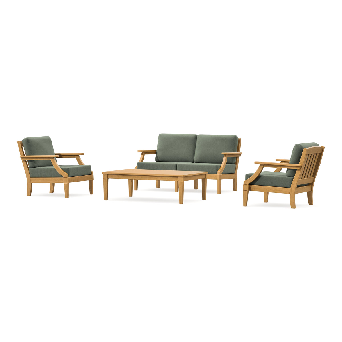 POLYWOOD PW Designer Series Estate Lounge 4-Piece Loveseat Set in Natural / Cast Sage