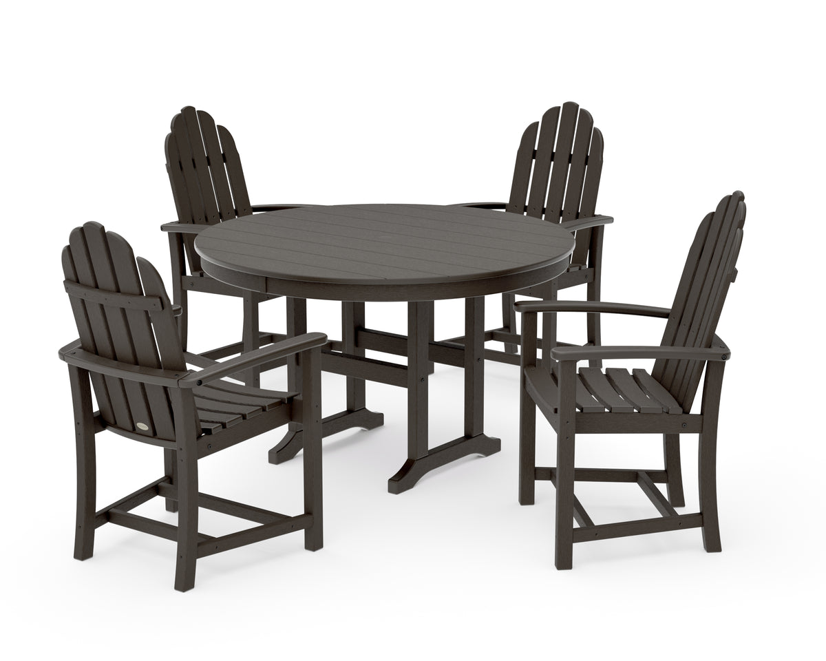 POLYWOOD Classic Adirondack 5-Piece Round Farmhouse Dining Set in Vintage Coffee