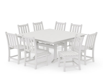 POLYWOOD Traditional Garden 9-Piece Farmhouse Trestle Dining Set in Vintage White