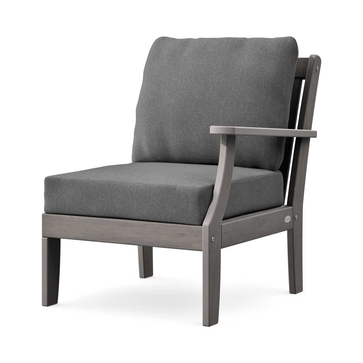POLYWOOD Braxton Modular Right Arm Chair in Driftwood / Ash Charcoal