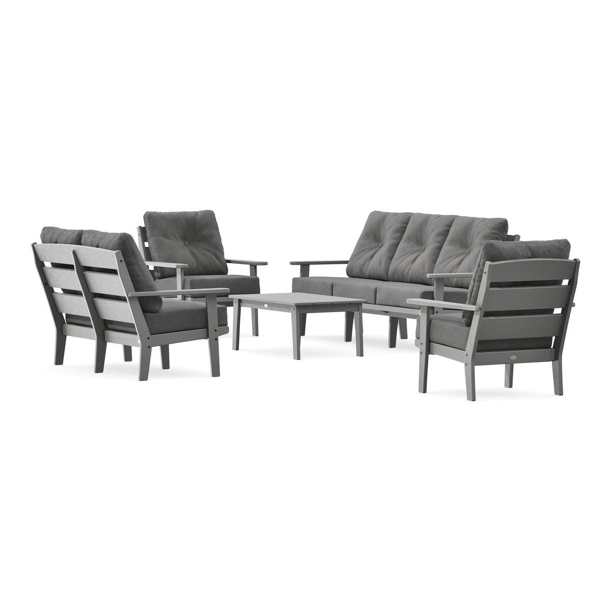 POLYWOOD Lakeside 5-Piece Lounge Sofa Set in Slate Grey
