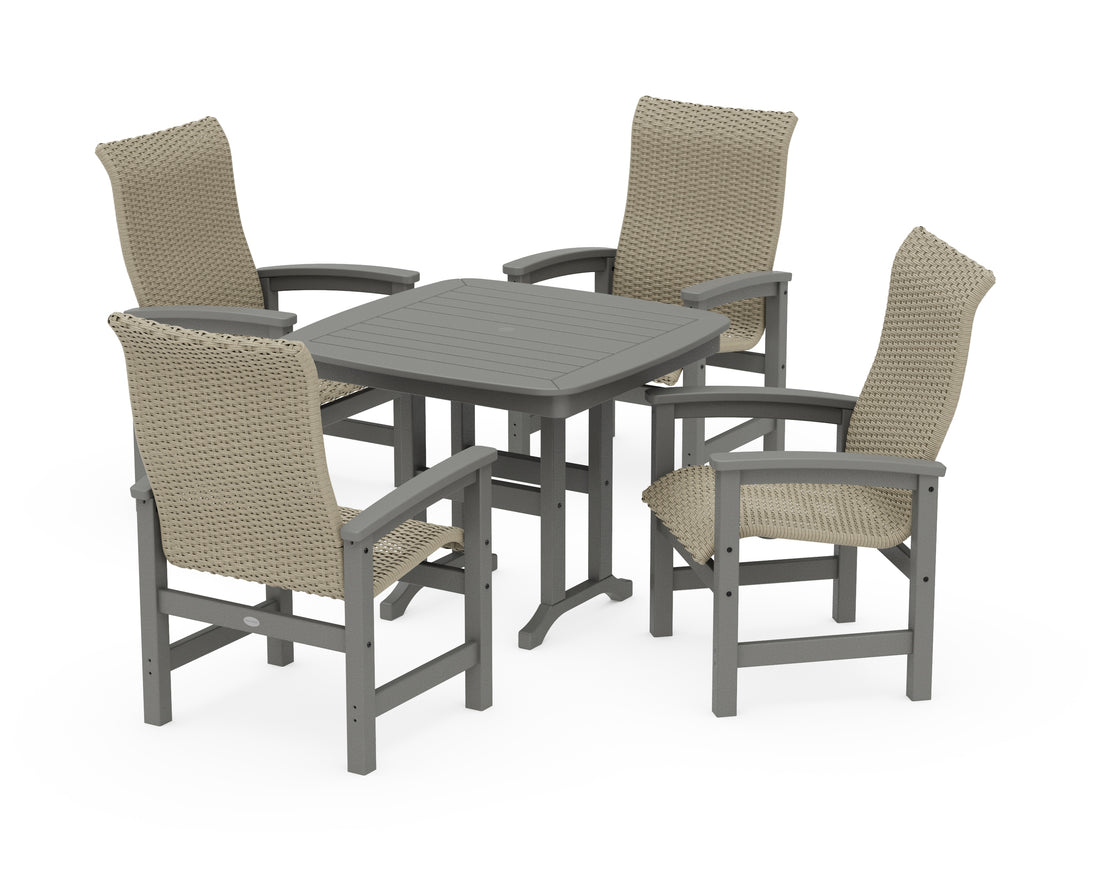 POLYWOOD Coastal Woven High-Back 5-Piece Dining Set in Slate Grey / Dune Grass