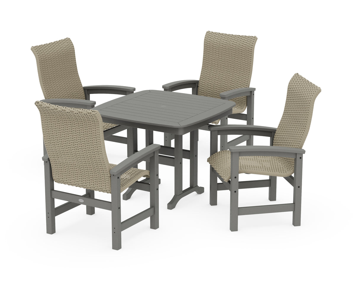 POLYWOOD Coastal Woven High-Back 5-Piece Dining Set in Slate Grey / Dune Grass