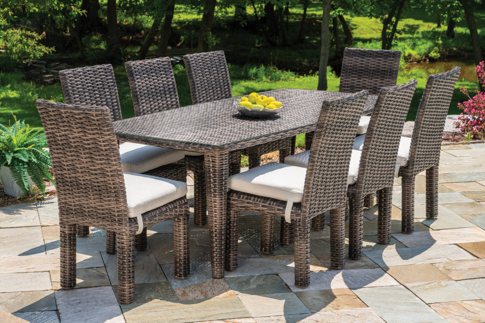 Lloyd Flanders Largo 86" Rectangular Umbrella Dining Table, lifestyle photo 2