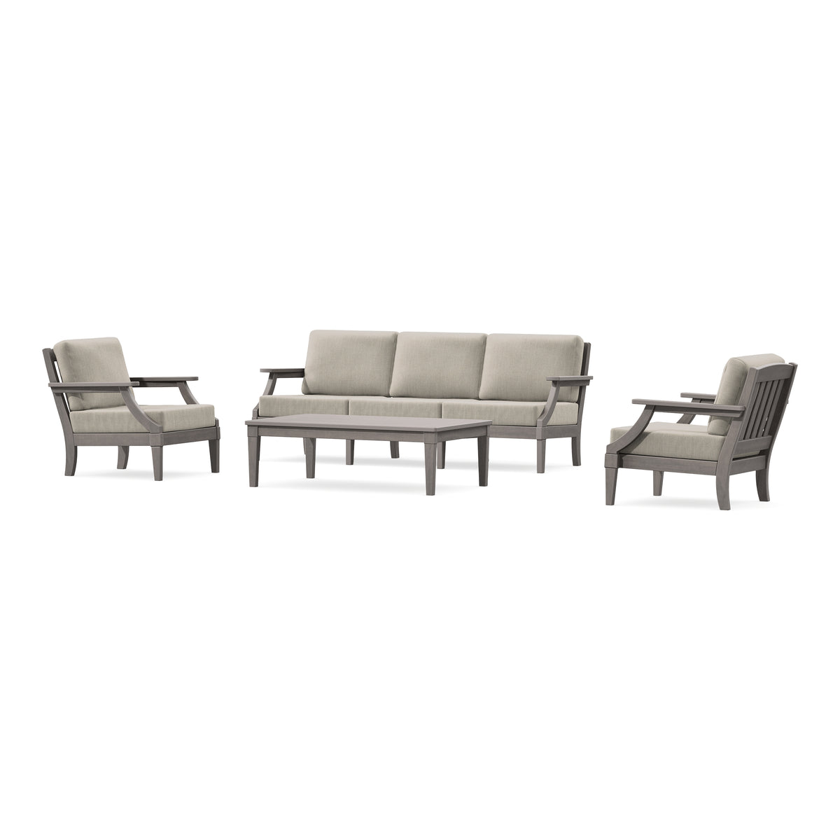 POLYWOOD PW Designer Series Estate 4-Piece Lounge Sofa Set in Driftwood / Cast Ash