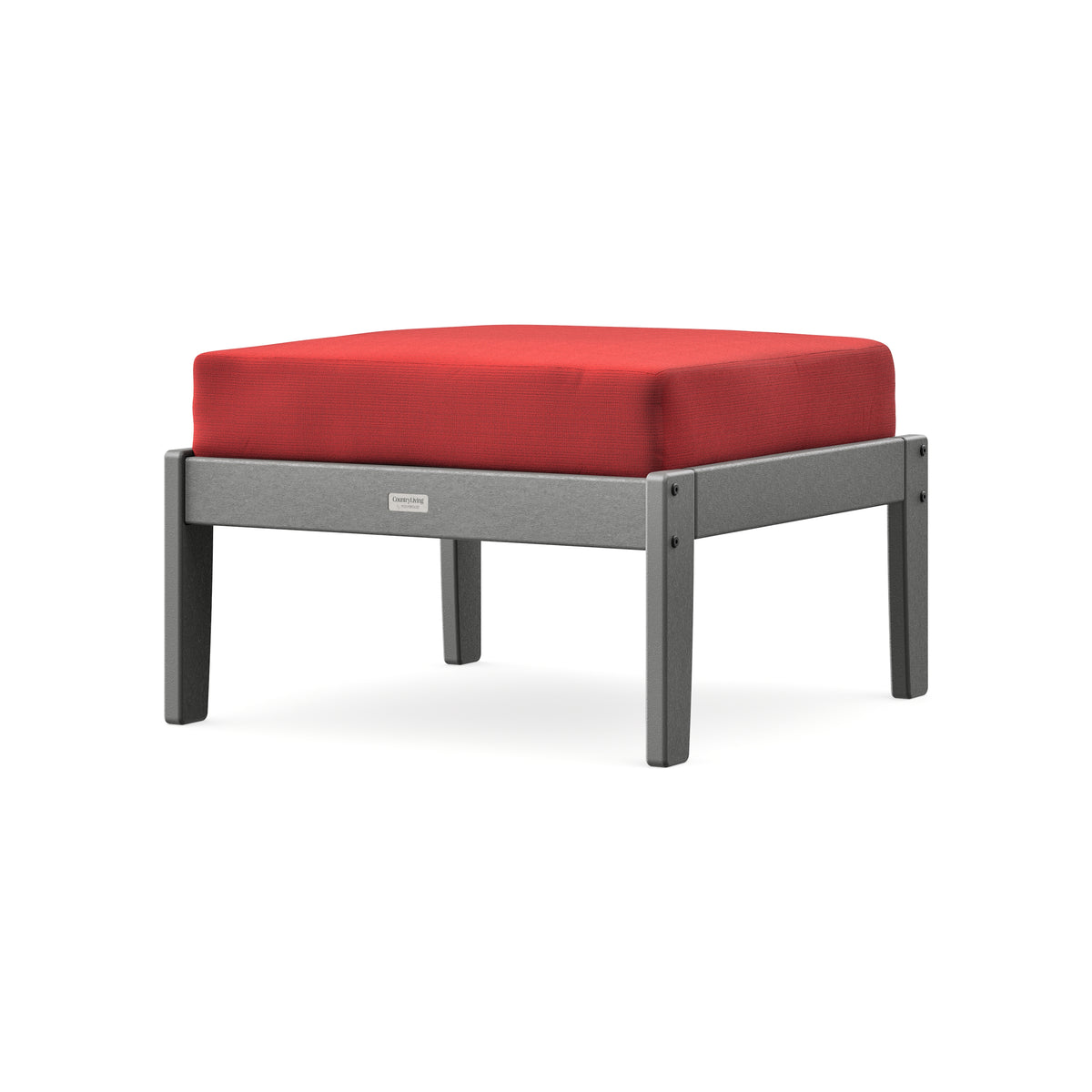 POLYWOOD Cottage Deep Seating Ottoman in Slate Grey / Crimson Linen
