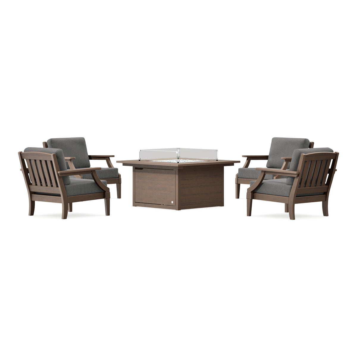 POLYWOOD PW Designer Series Estate 5-Piece Lounge Fire Table Set in Kona / Ash Charcoal