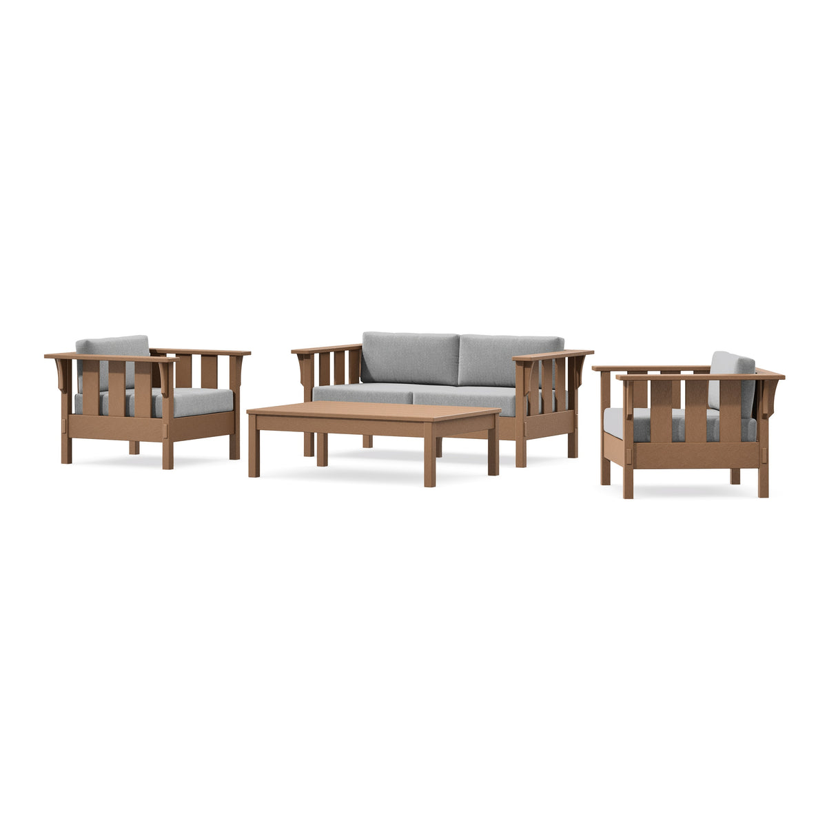 POLYWOOD Acadia 4-Piece Deep Seating Set with Loveseat in Teak / Grey Mist