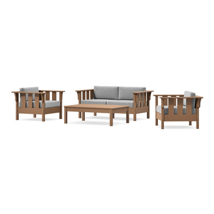 POLYWOOD Acadia 4-Piece Deep Seating Set with Loveseat in Teak / Grey Mist