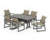 POLYWOOD EDGE Woven Arm Chair 7-Piece Farmhouse Dining Set with Trestle Legs in Slate Grey / Dune Grass
