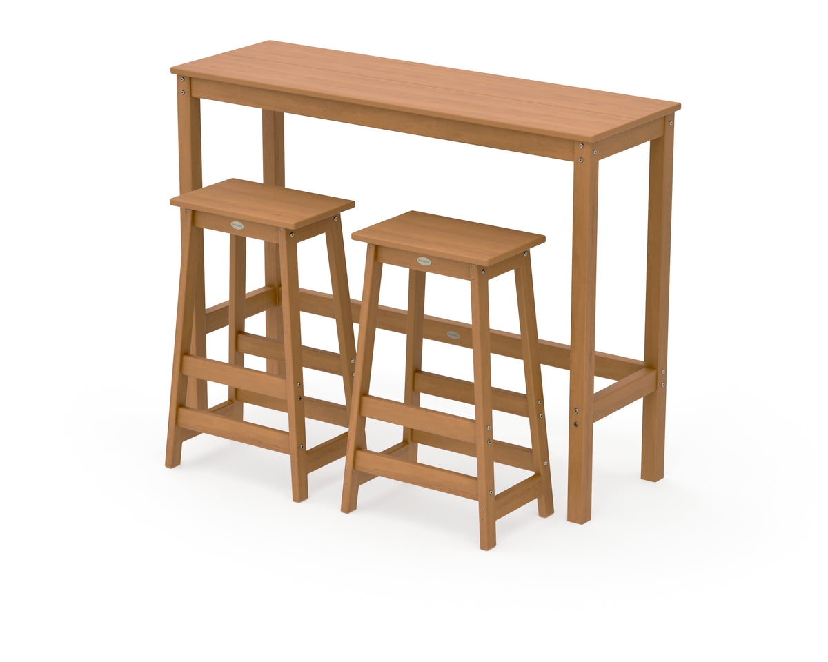 POLYWOOD Modern Studio Stool 3-Piece Bar Balcony Set in Natural