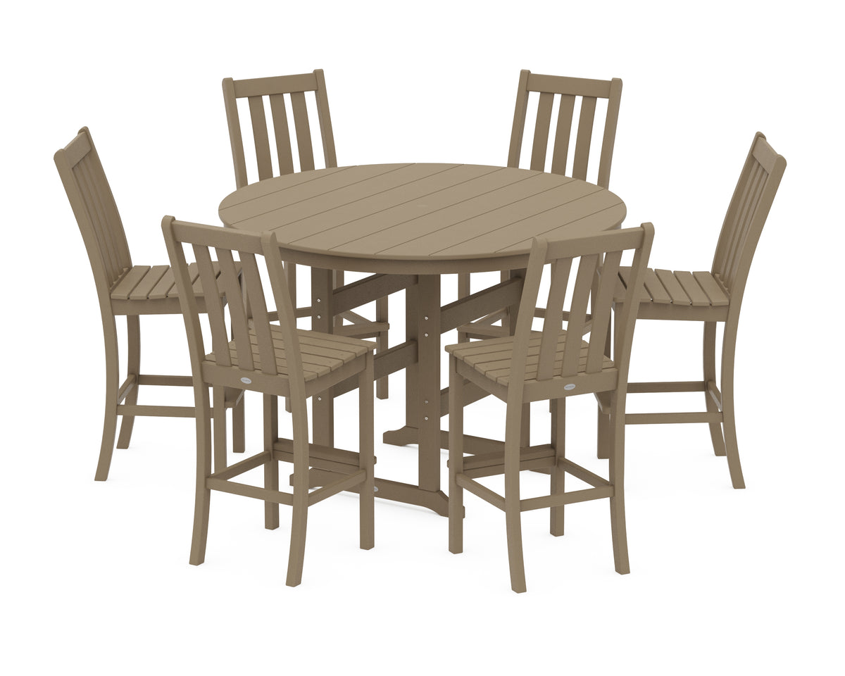 POLYWOOD Vineyard 7-Piece Side Chair Round Farmhouse Bar Set in Vintage Sahara