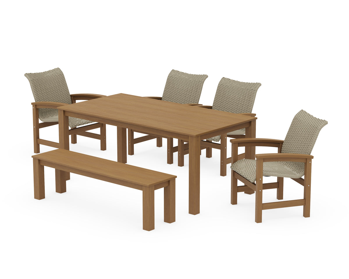POLYWOOD Coastal Woven 6-Piece Parsons Dining Set with Bench in Natural / Dune Grass