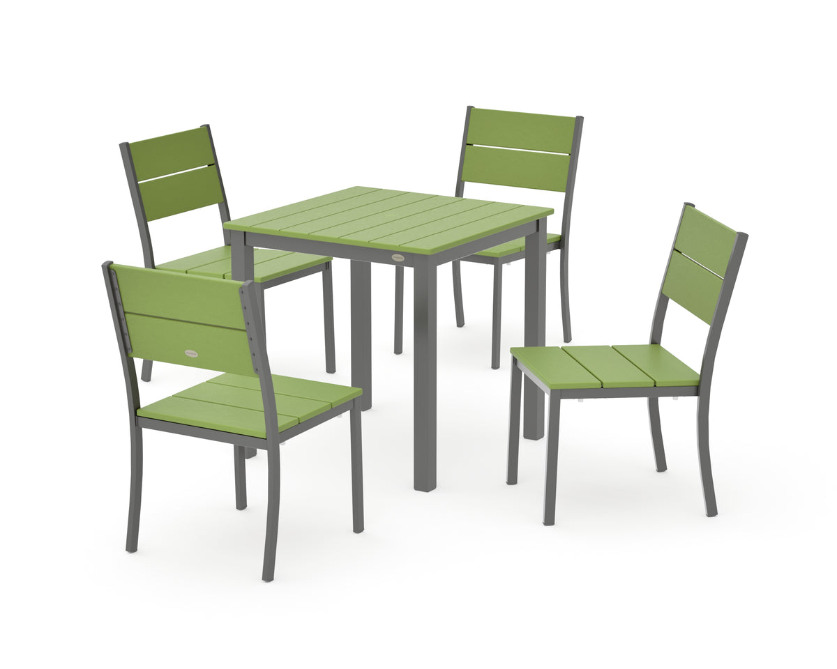 POLYWOOD Main Street 5-Piece Square Dining Set- Small in Charcoal / Lime