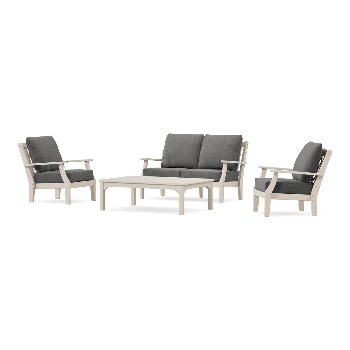 POLYWOOD Chinoiserie 4-Piece Deep Seating Set with Loveseat in Sand