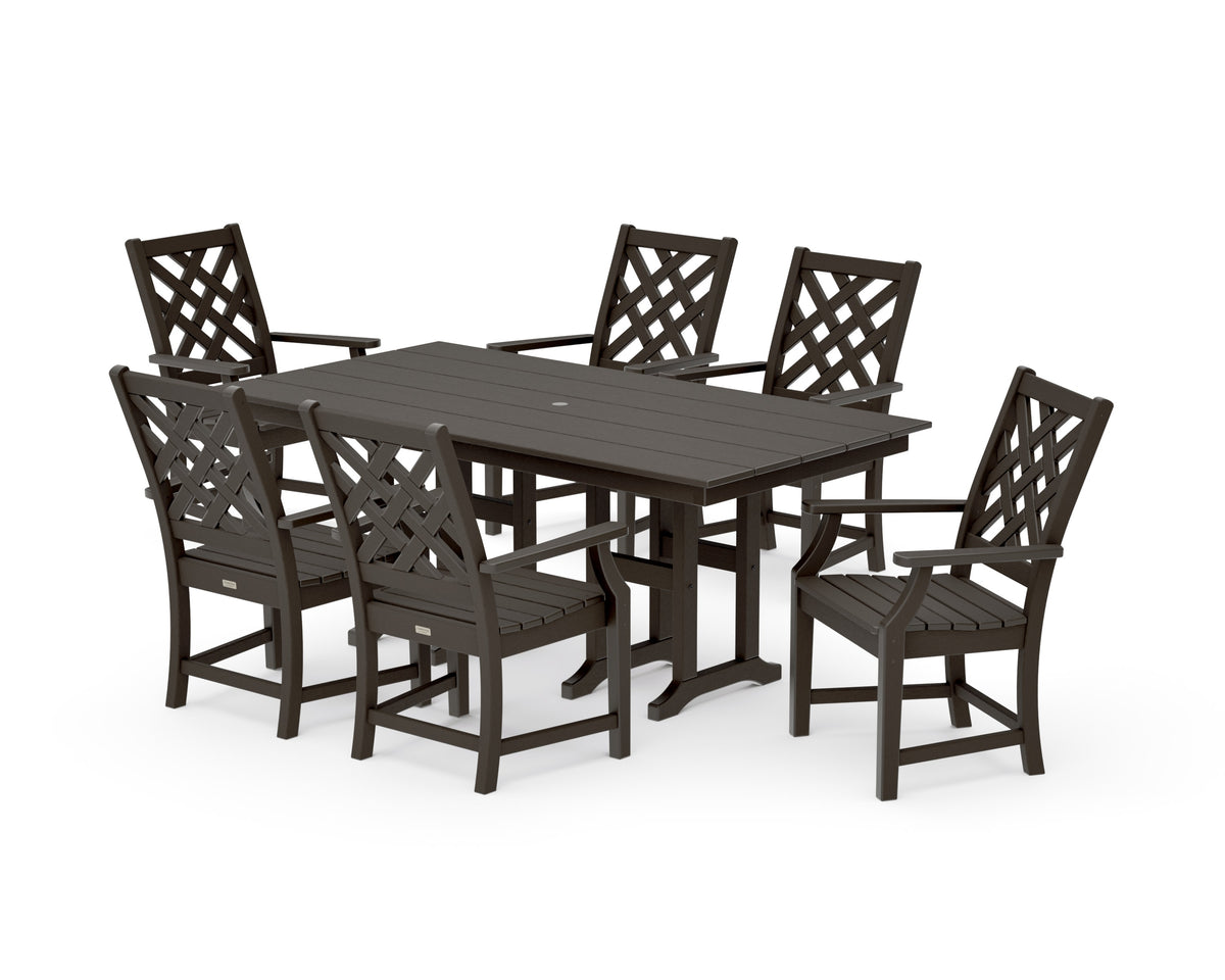 POLYWOOD Wovendale Arm Chair 7-Piece Farmhouse Dining Set in Vintage Coffee