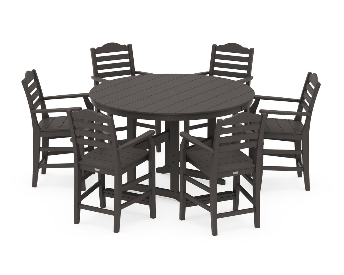 POLYWOOD Savannah 7-Piece Arm Chair Round Farmhouse Counter Set in Vintage Coffee