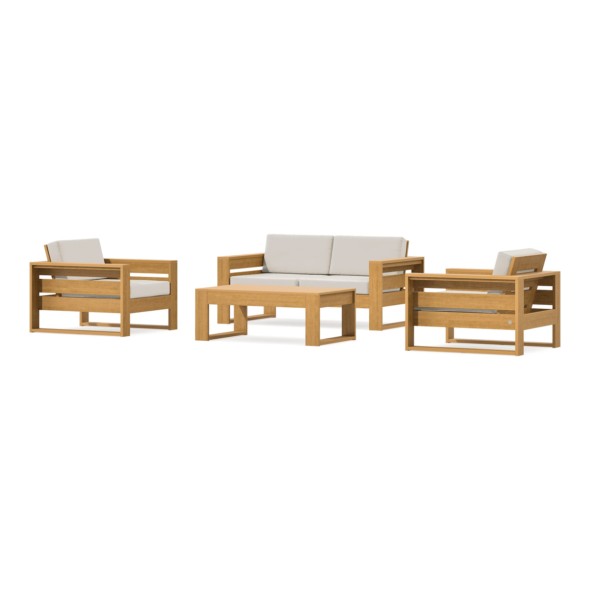 POLYWOOD PW Designer Series Latitude 4-Piece Lounge Loveseat Set in Natural / Dune Burlap
