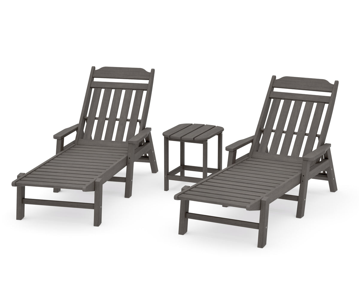 POLYWOOD Cottage 3-Piece Chaise Set with Arms in Driftwood