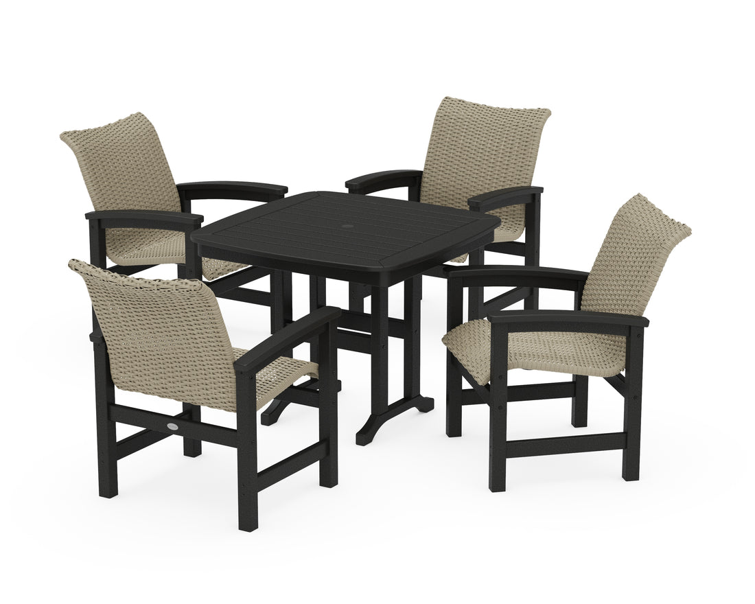 POLYWOOD Coastal Woven 5-Piece Dining Set in Black / Dune Grass