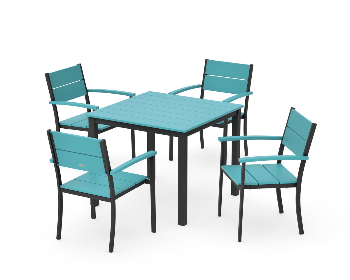 POLYWOOD Main Street 5-Piece Dining Set with Main Street 36" x 36" Dining Table in Black / Aruba
