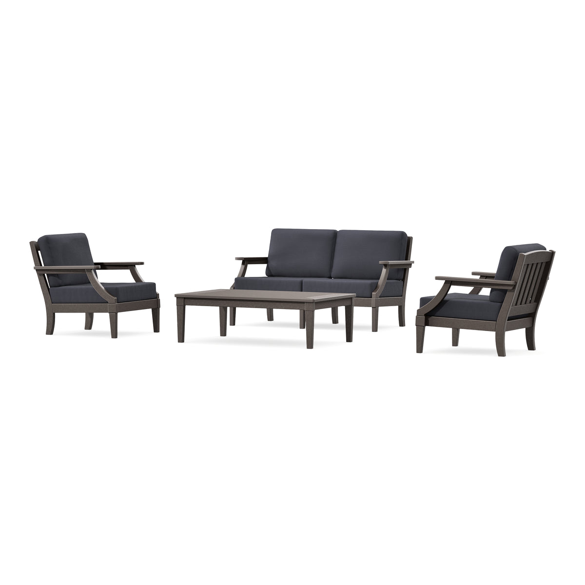 POLYWOOD PW Designer Series Estate Lounge 4-Piece Loveseat Set in Vintage Coffee / Midnight Linen