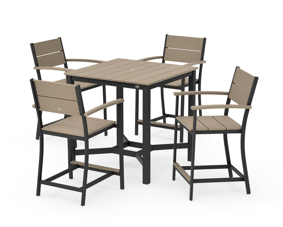POLYWOOD Main Street 5-Piece Counter Set in Black / Vintage Sahara