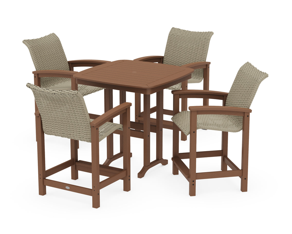 POLYWOOD Coastal Woven 5-Piece Counter Set in Teak / Dune Grass