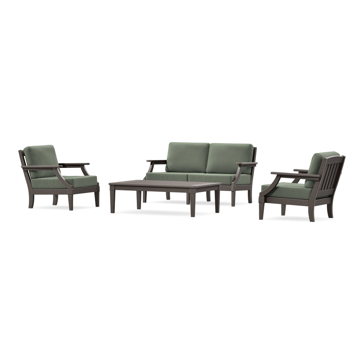 POLYWOOD PW Designer Series Estate Lounge 4-Piece Loveseat Set in Vintage Coffee / Cast Sage