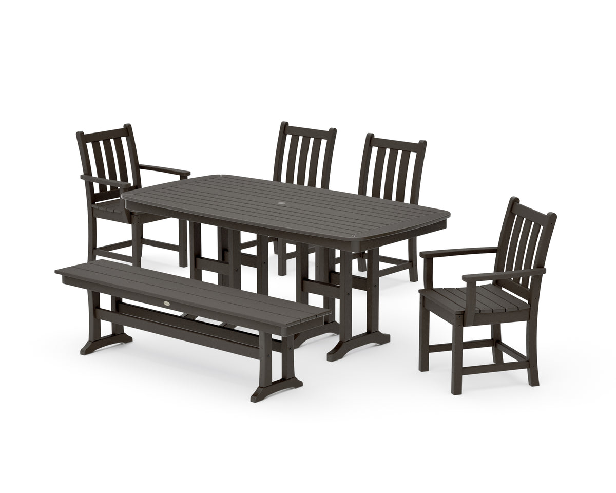 POLYWOOD Traditional Garden 6-Piece Dining Set with Bench in Vintage Coffee