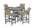 POLYWOOD Coastal Woven 5-Piece Farmhouse Bar Set with Trestle Legs in Slate Grey / Dune Grass