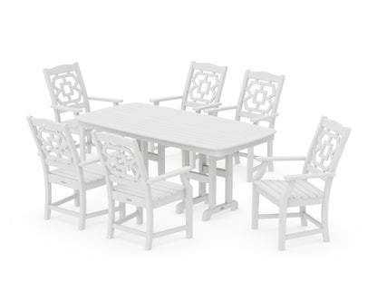 POLYWOOD Chinoiserie Arm Chair 7-Piece Dining Set in Vintage White